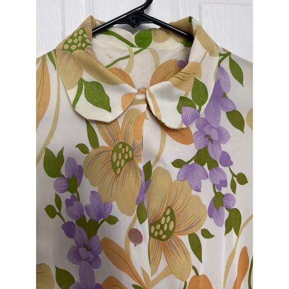 American Vintage unbranded 70's yellow Floral Maxi button down Dress medium - Picture 15 of 16